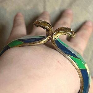 Rare Vintage Hattie Carnegie Brushed Goldtone Multicolor Enamel Cobra Bracelet